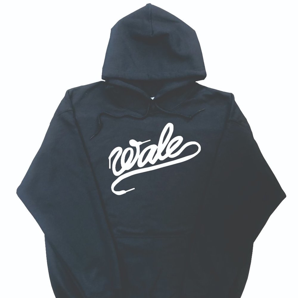 Wale Hoodie Shoe String Design Black (White Design)